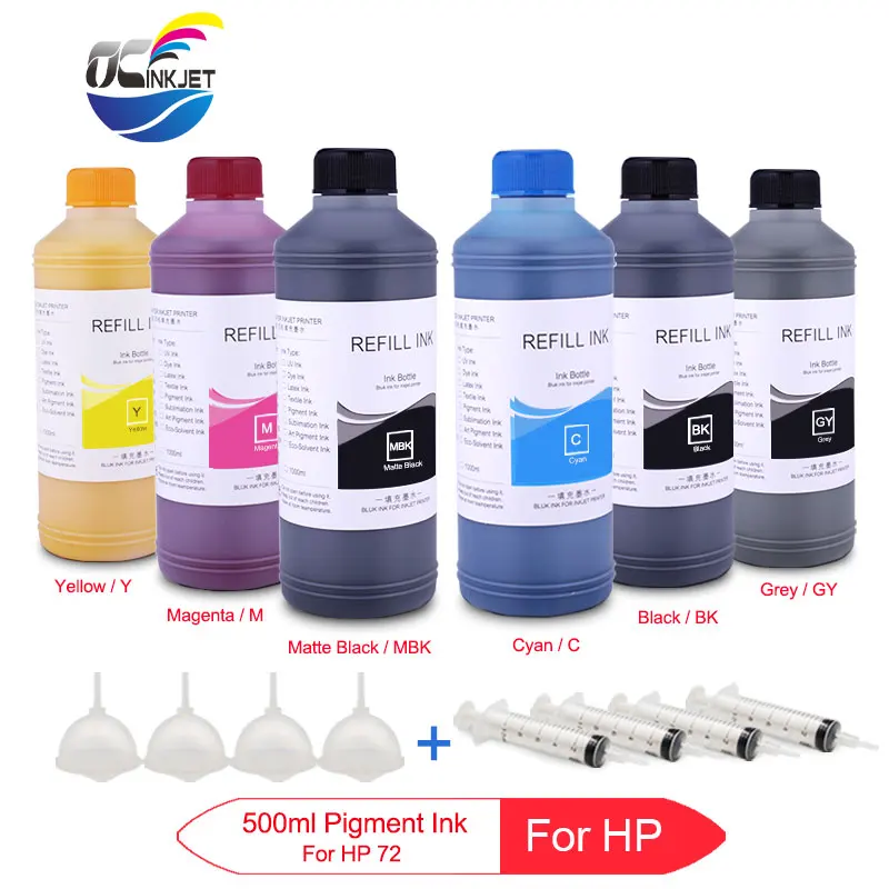 

6 x 500ml For HP 70 72 Refill Pigment Ink For HP T610 T620 T770 T790 T795 T1100 T1120 T1200 T1300 T2300 Z2100 Z3100 Z3200 Z5400