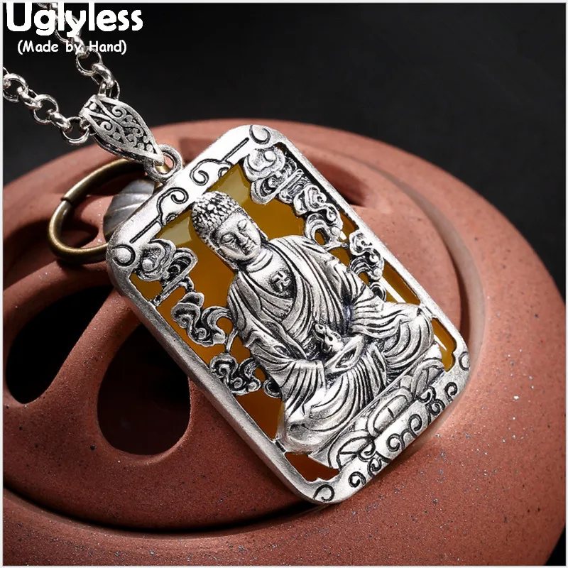 Uglyless Real 990 изящный Серебряный кулон унисекс Будда без ожерелья винтажные