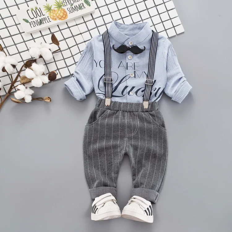 HE Hello Enjoy/Одежда для маленьких мальчиков Мода джентльмен Одежда для новорожденных с длинными рукавами с буквенным принтом+ комбинезон комплекты