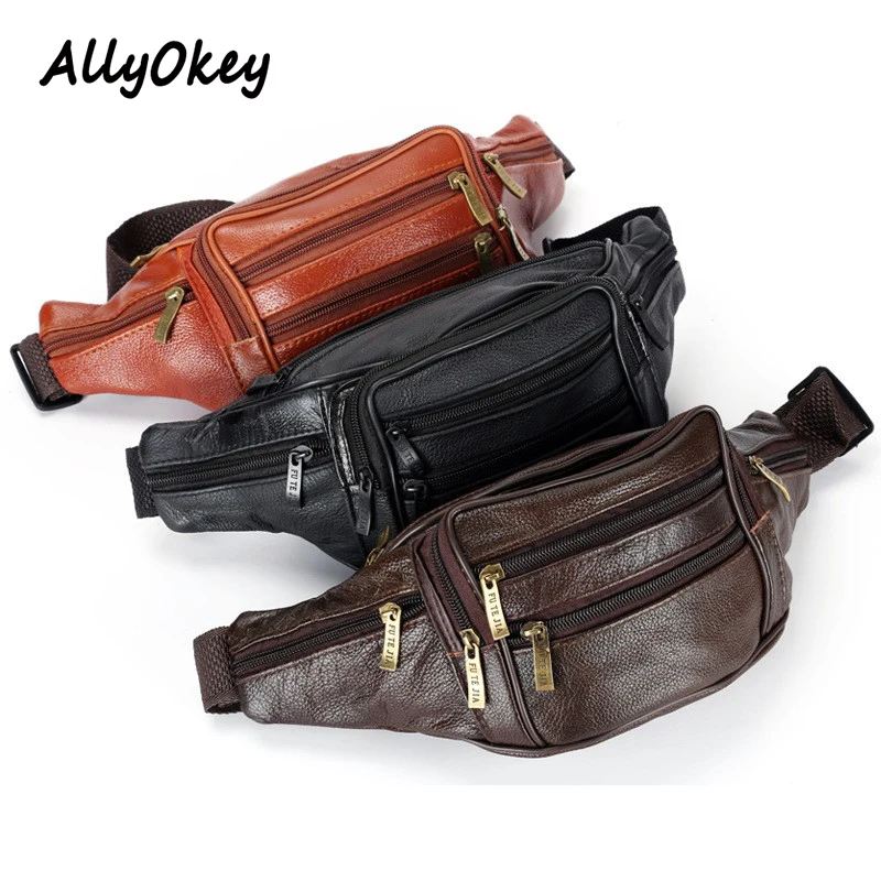 

Brand Fanny Pack Men Genuine Leather Waist Packs Fashion Men Organizer Travel Pack Necessity Banana belt Mobile Phone Bag N-76