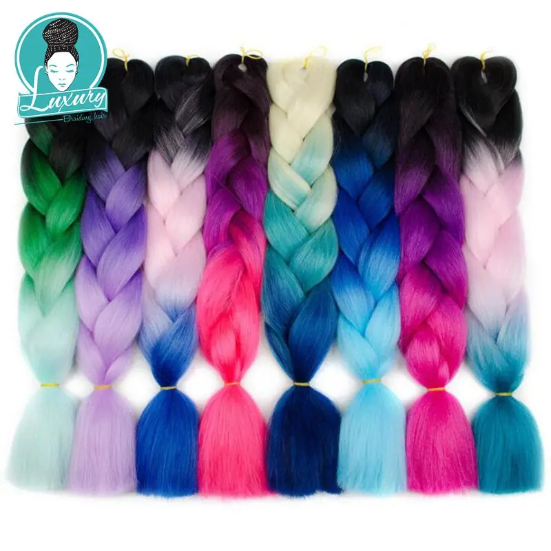 Luxury Ombre Kanekalon Jumbo Synthetic Braiding Hair Crochet Blonde Pink Blue Grey Hair Extensions Jumbo Braids 24 inch 100g Luxury Ombre Kanekalon Jumbo Synthetic Braiding Hair Crochet Blonde Pink Blue Grey Hair Extensions Jumbo Braids 24 inch 100g