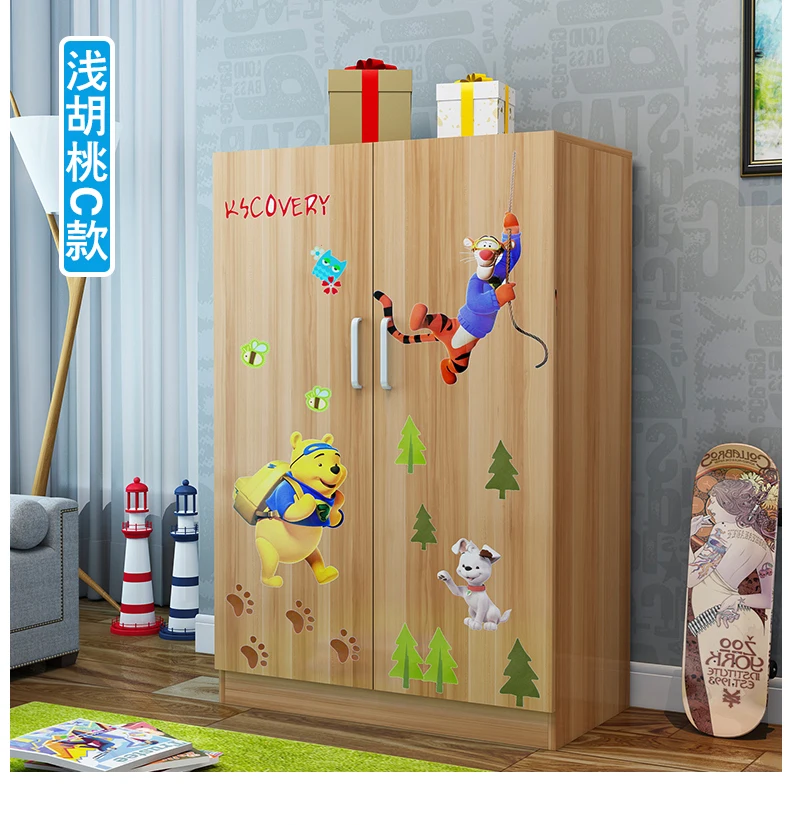 Луи Мода Детские шкафы маленькая семья гардероб арендная комната современный экономичный тип две простые цельные деревянные панели