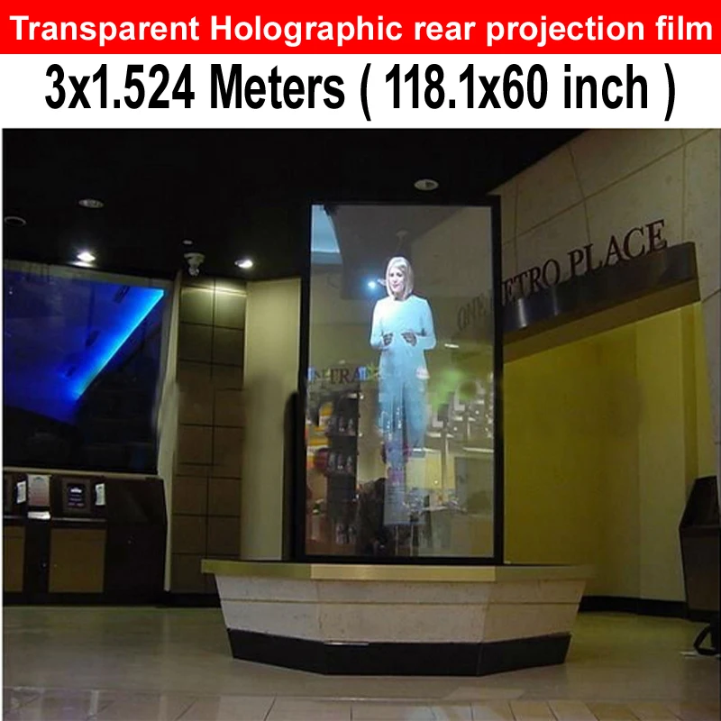 

(On sale!) 1.524m*3m Adhesive Transparent rear projection film( store window), Holographic Projection screen with low cost