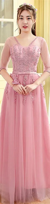 Халат De soriee розовый платье подружки невесты длинные Вышивка Кружево v-образным вырезом свадебные туфли Дешевые Пром вечерние платья Mariage Vestido - Цвет: B