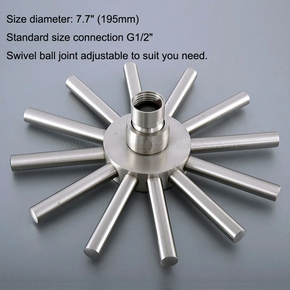 7.7 Inch Sun Style Brushed Nickel Shower Head Water Rains Shower Head With Shower Bathroom Set Wall Mounted Shower Head zsh270