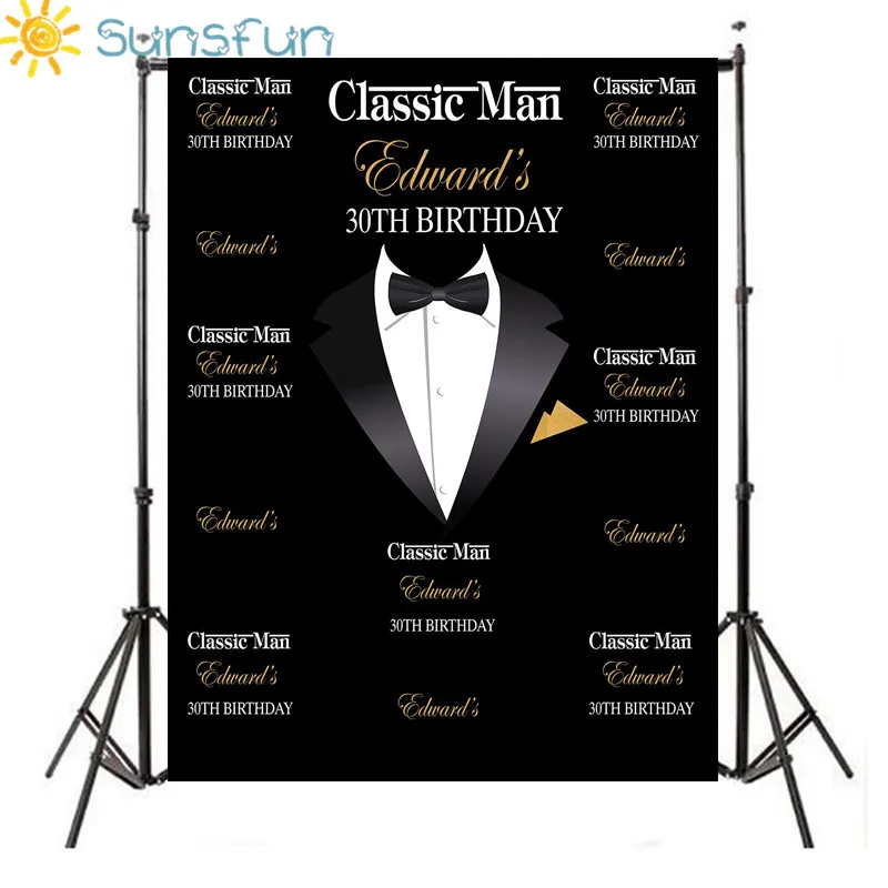 

Sunsfun 30th Happy Birthday Photography Backdrops the Great Gatsby Black Step and Repeat Party Custom Photo Background for Decor