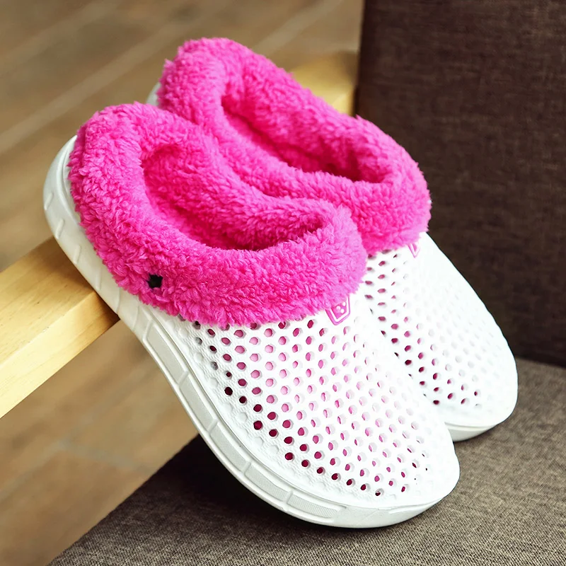 Winter Women Sandals Women Beach Shoes Slippers Solid plush Warm Flip Flop Plush Garden Sandals Clogs Outside waterproof