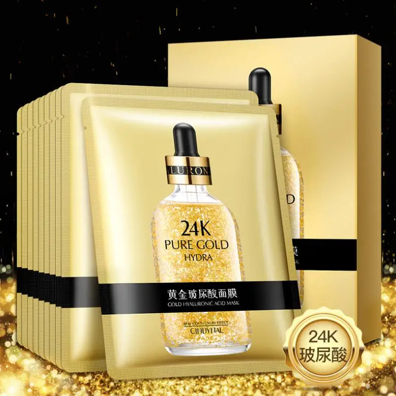 

10PCS 24K Gold Facial Mask Hyaluronic Acid Mask Moisturizing Hydrating Anti-aging Depth Replenishment Skin Care