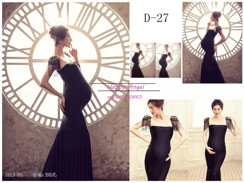 

New Photography Props for pregnant Maternity women DressPregnancy Pure Black close-fitting Mermaid Romantic set Princess