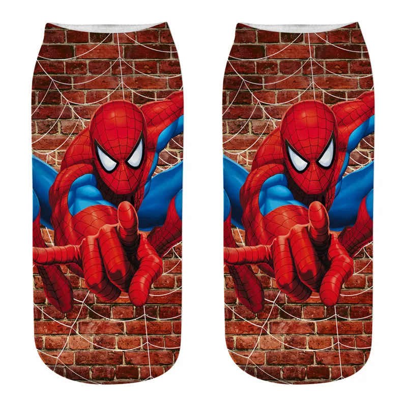 Женские носки с 3D принтом герой комиксов Marvel носки с героями мультфильмов Железный человек Капитан Америка Косплей короткие носки Человек-паук Бэтмен Повседневные носки