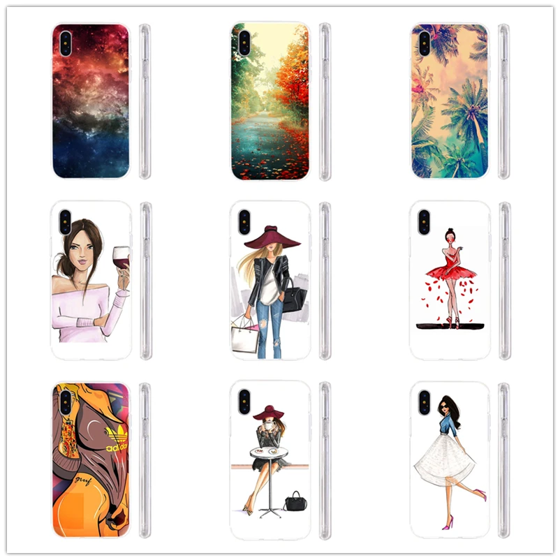 MLCRIYG Soft Phone Case For iPhone 6 6S Plus 7 7Plus 8 8Plus X TPU Colorful Women Scenery Painted Design Fundas C002 |