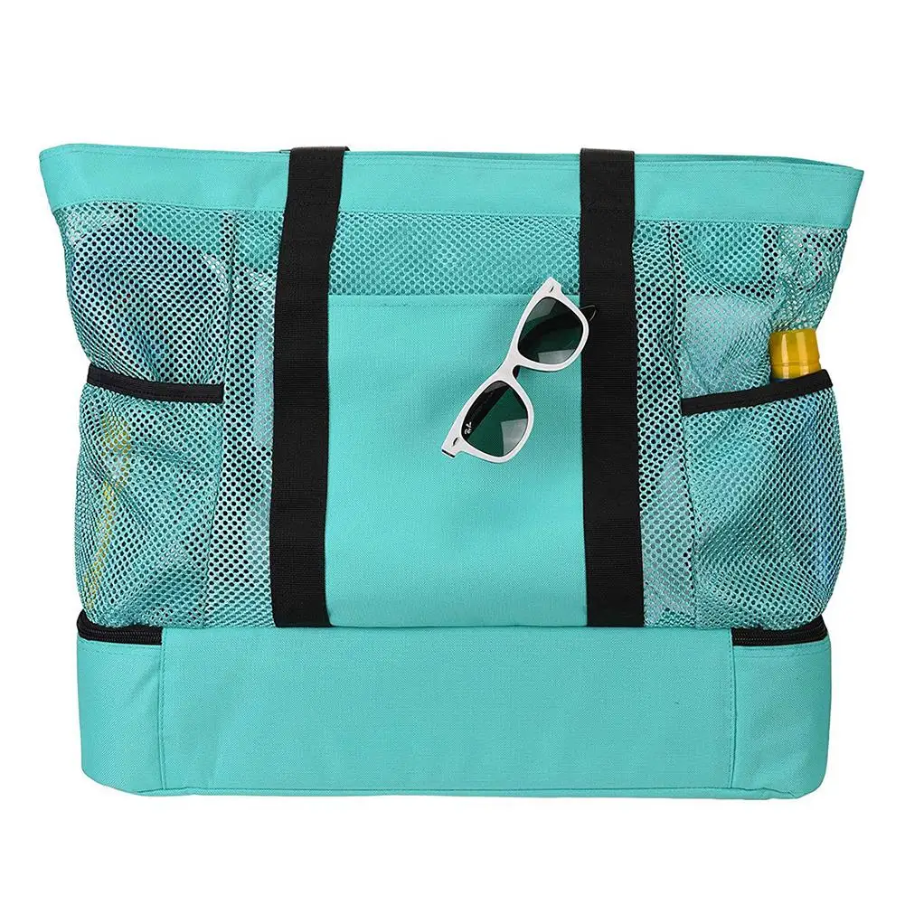 Сетчатая пляжная сумка-тоут, многофункциональная сумка для пикника на молнии с изоляцией, походная сумка-холодильник для кемпинга
