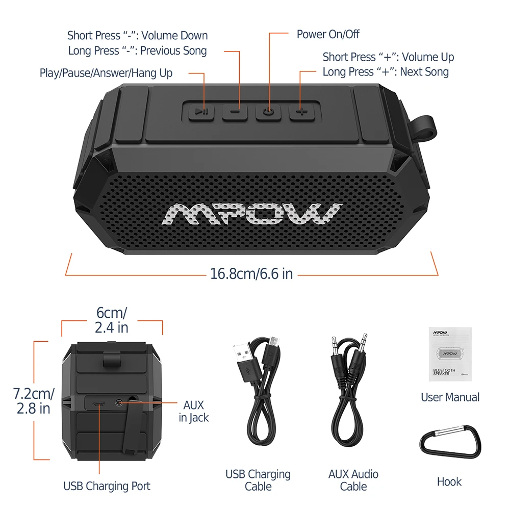 Mpow R3 10 Вт портативный Bluetooth динамик беспроводной динамик IP6X Водонепроницаемый со встроенным аккумулятором до 15 часов время воспроизведения для наружного использования