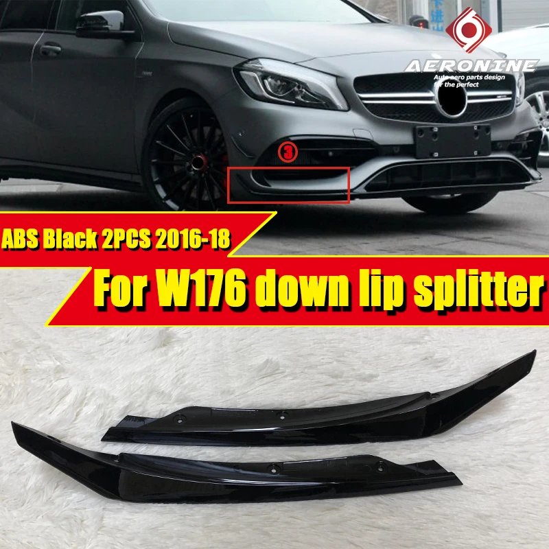 

2PCS ABS Black Car Styling Bumper Down Lip Splitters Fits For Mercedes Benz W176 A Class A180 A200 A250 A45AMG look 2016-2018
