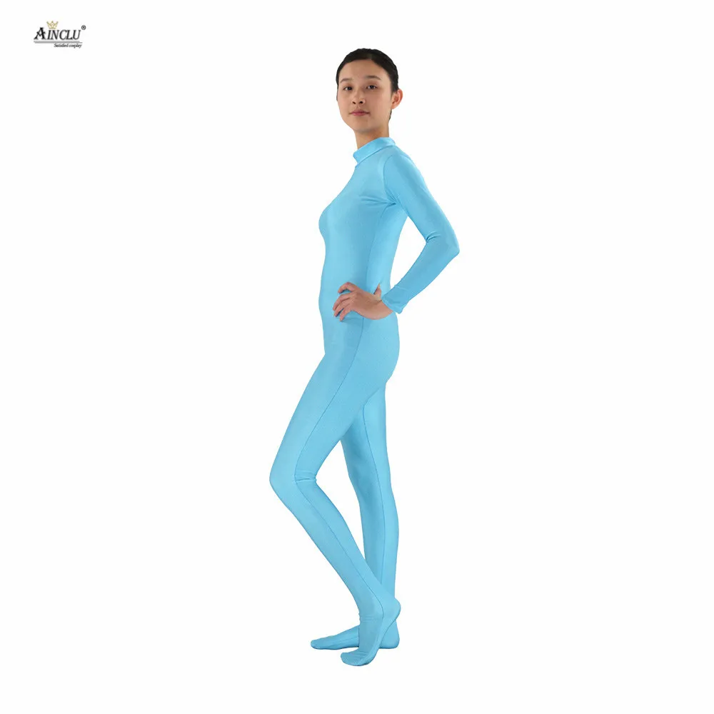 Ainclu Женский спандекс Zentai светильник синяя кожа без головы и голых рук для