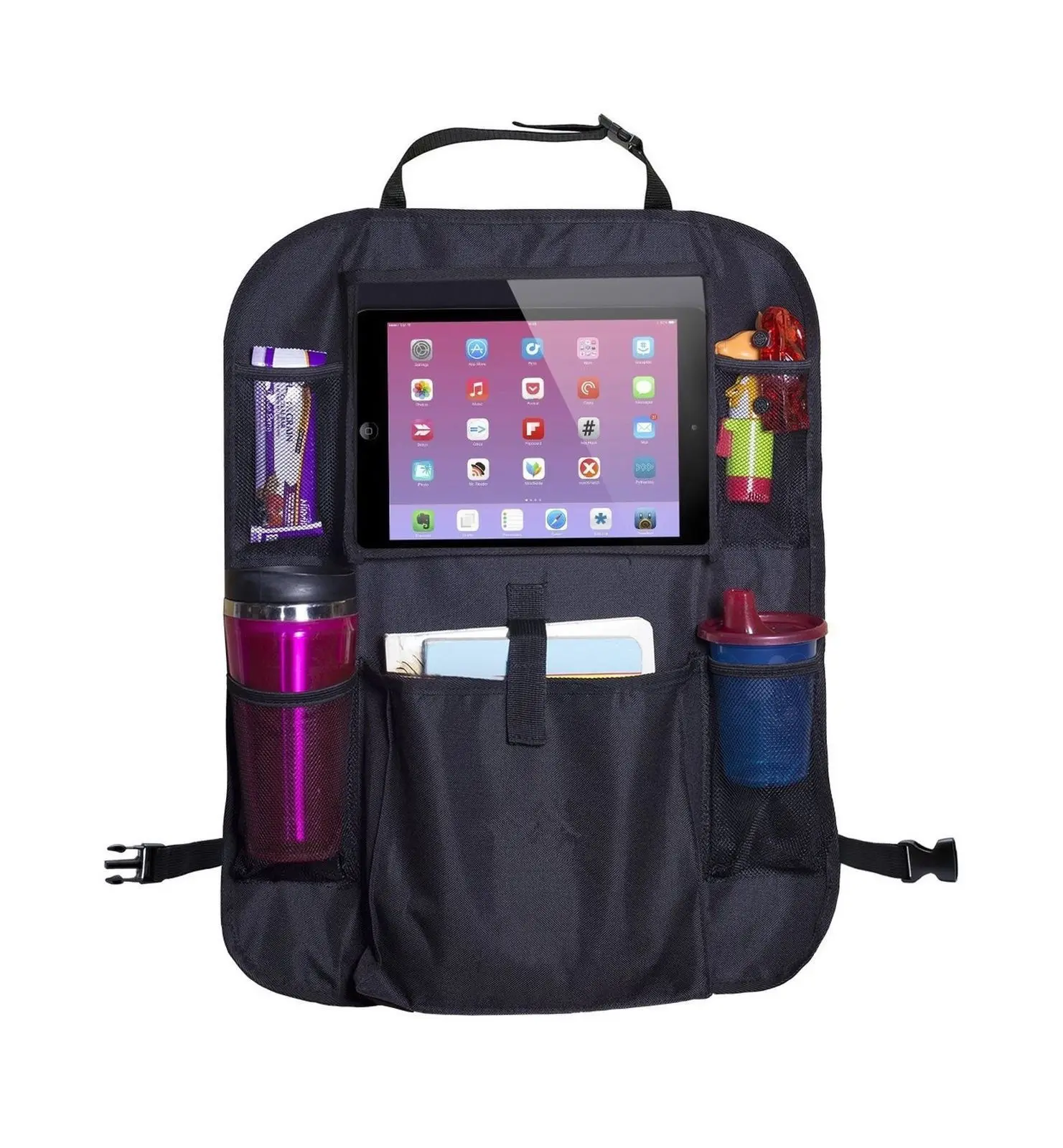 Черный кожаный чехол-органайзер на заднее сиденье автомобиля для хранения iPad, держатель для телефона с несколькими карманами