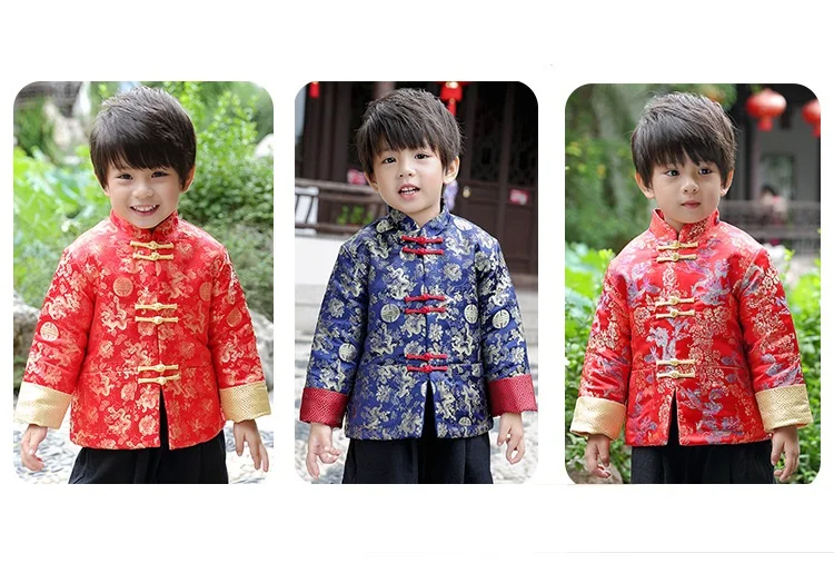 Модная китайская Новогодняя одежда Ципао для мальчиков; азиатская куртка; пальто