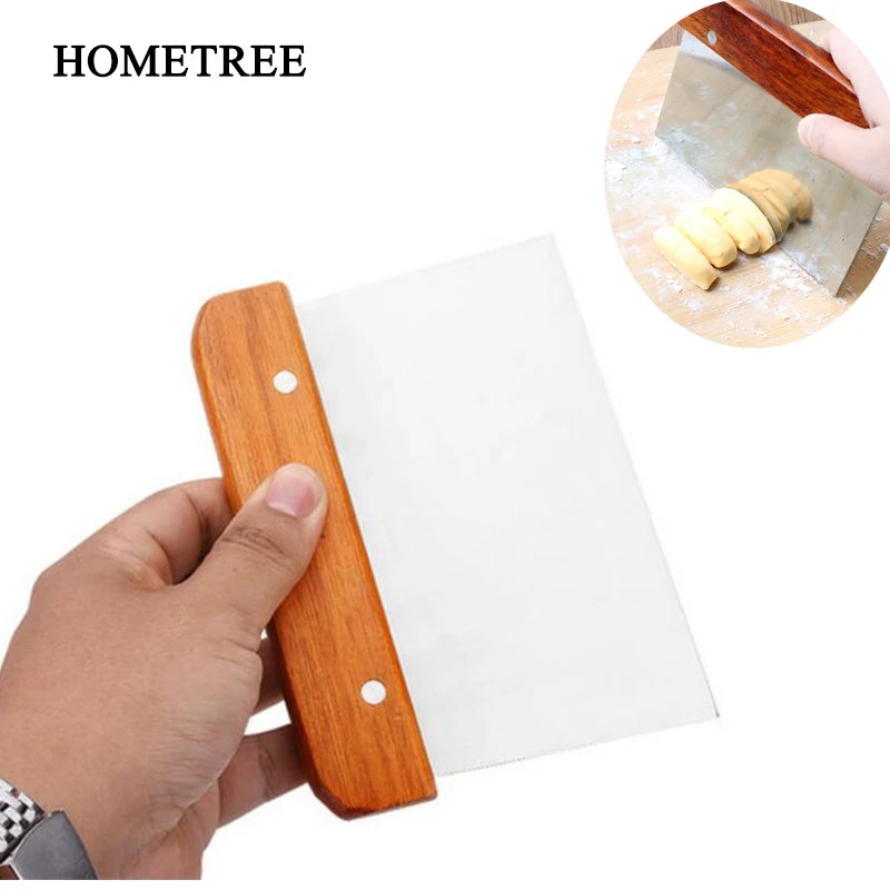  HOMETREE High Quality Wood Handle Stainless Steel Pastry Chopper Baking Pasta Spatula Pastry Dough 