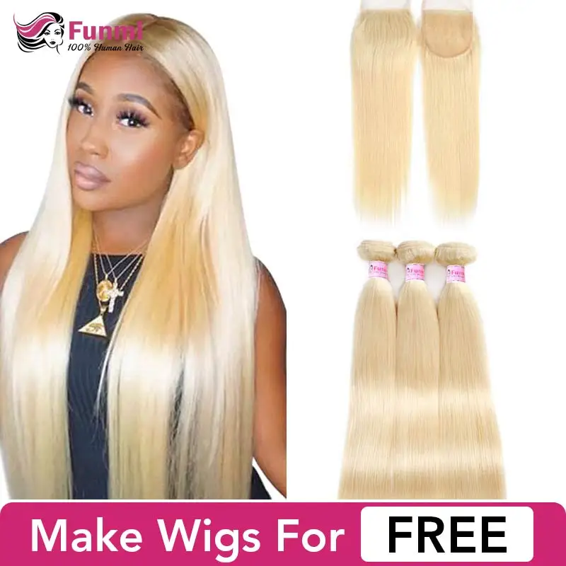 

Buy 613 Bundles With Closure Make 613 Lace Front Wig Brazilian Straight Blonde Bundles With Closure Funmi Virgin Human Hair