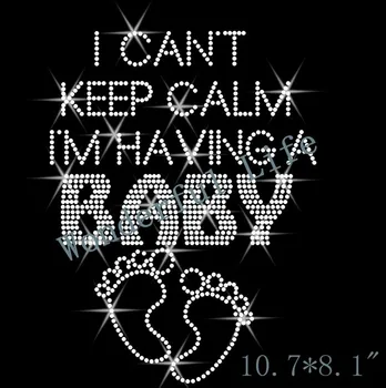 

Free Shipping keep calm and have a baby white clear crystal rhinestone transfer designs for garment heat transfer design