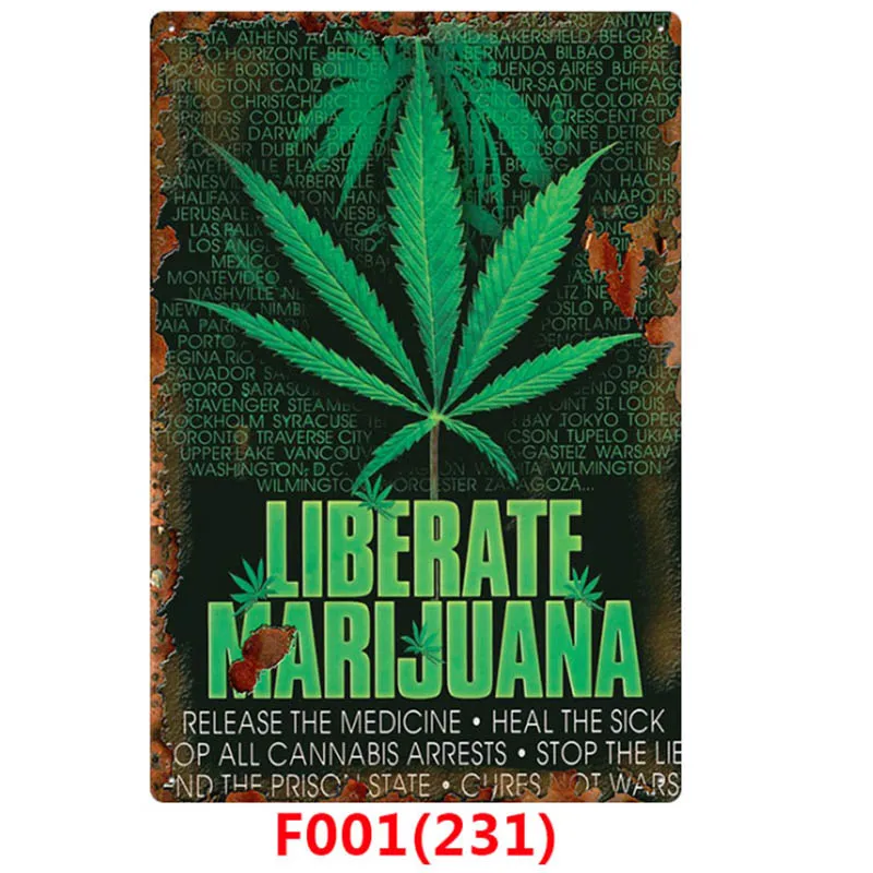 1pc Weed Retro Metal Tin Signs Poster California Vintage Tinplate Poster Bar Cafe Wall Decoration Poster 20*30cm - Цвет: Светло-желтый