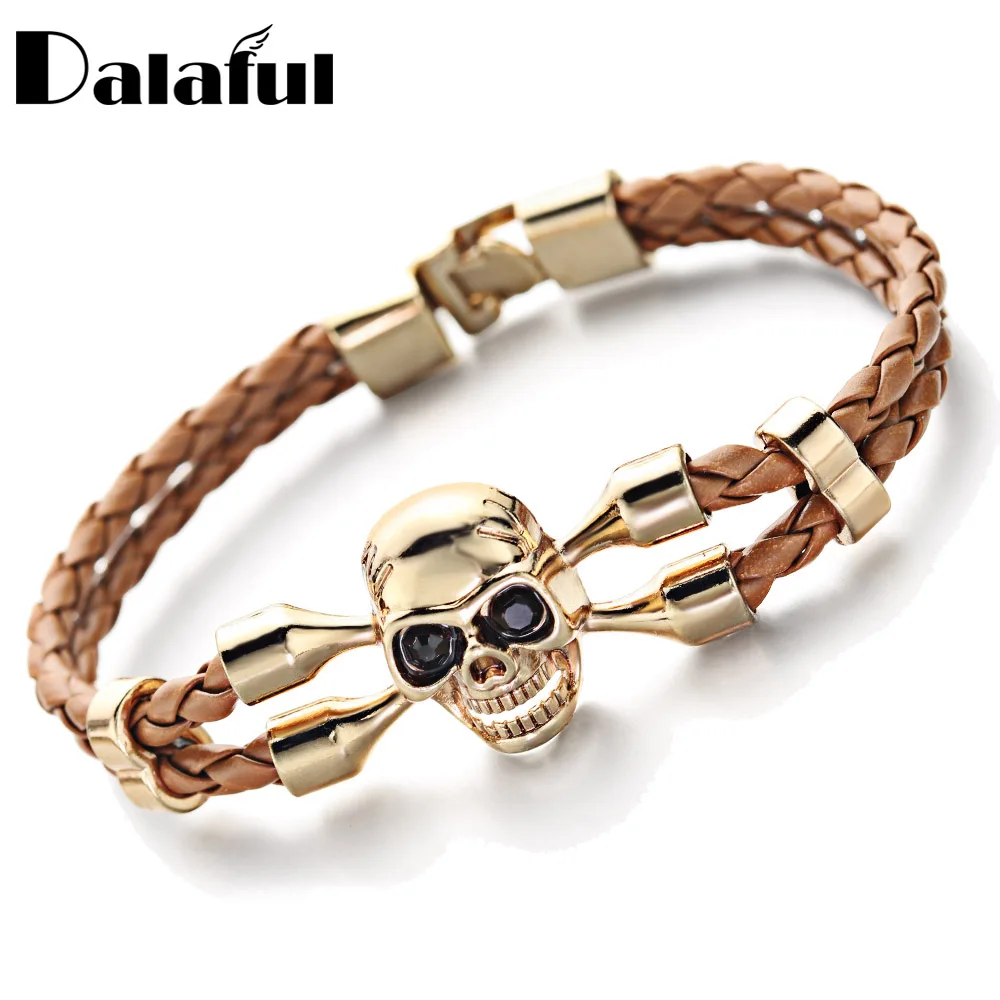 Calaveras De Cuero PU Pulsera Unisex para Hombre Hebilla de cinturón