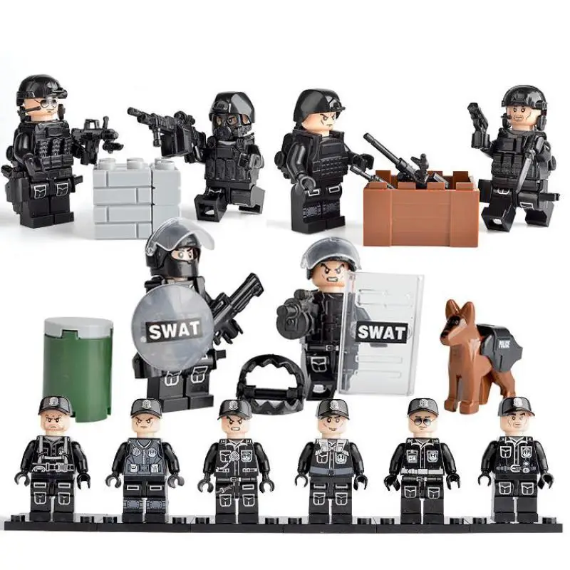 Baratos Moc Compatible Legoinglys militar minifigura Bicks Swat equipo de policía del ejército Mini figura bloques de construcción juguetes para niños regalo