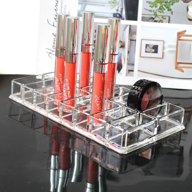 

New Style Acrylic 16 Slots Double Powder Storage Box Transparent Makeup Organizer Eyeshadow Blush Sample Display Shelf Box Case