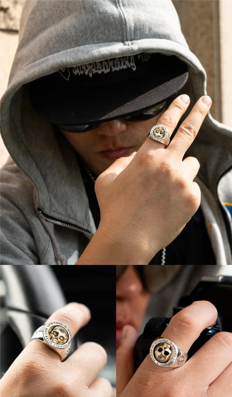 Anéis de Prata para o Homem Crânio Vintage Punk Prata Esterlina Moda Jóias Hippop Cultura Rua Mygrillz 3 Cheap Anéis