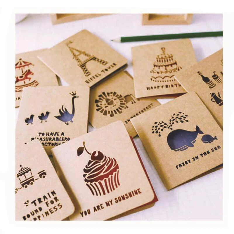 vintage laser cut hollow retro kraft paper greeting card