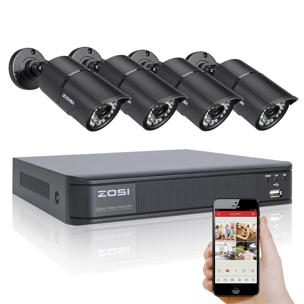 ZOSI 8CH 720P CCTV System Waterproof Video Recorder 4PCS 1200TVL HD 1.0MP Home Security Camera Surveillance Kits