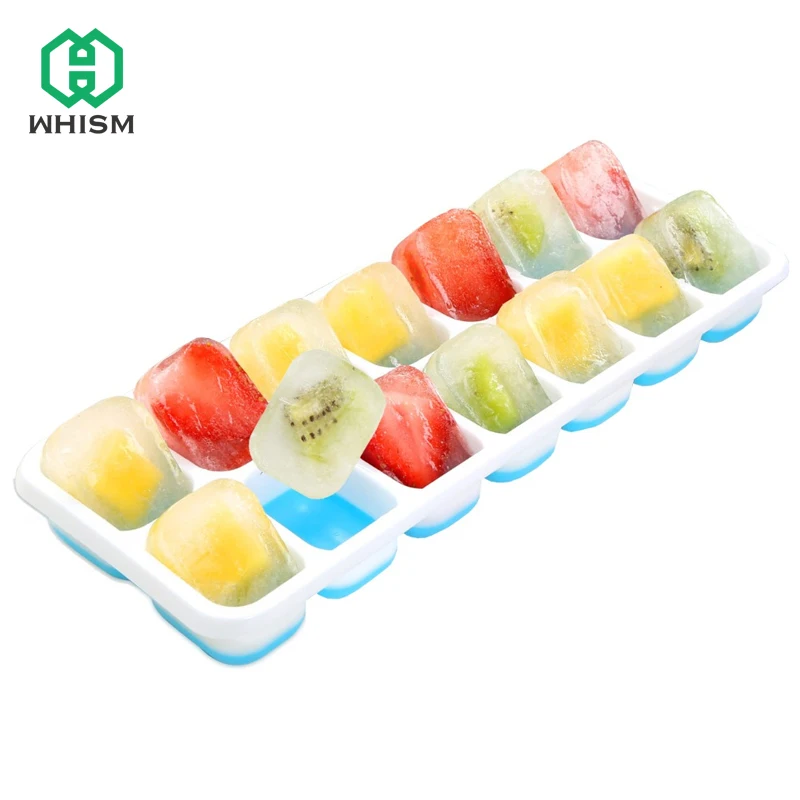 WHISM Eco-friendly Silicone Ice Tray Summer DIY Ice Box with Cover Silicone Ice Molds 14 Grid Ice Box