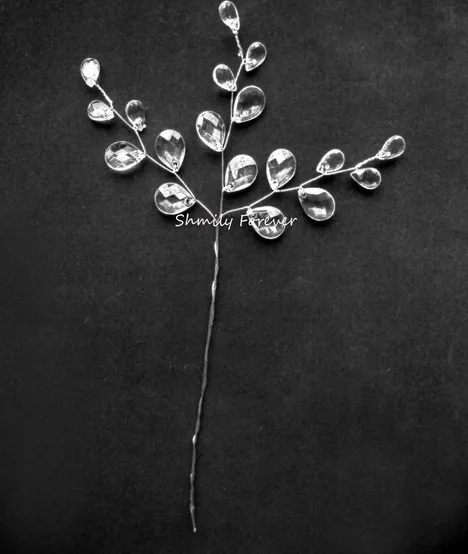 

100pcs/Lot DIY craft crystal CLEAR CRYSTAL drop on stem WEDDING JEWELS Flower Spray WIRE-FAVOURS wa046