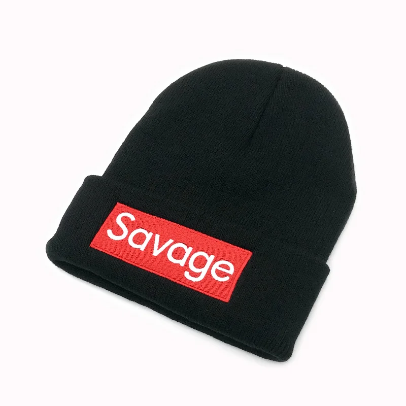 Savage вышивка зимние лыжные шапочки для женщин мужчин трикотажные девушки зимний бренд шапка женская и мужская теплая уличная защита ушей - Цвет: Черный