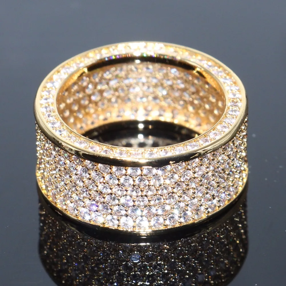 

Handmade Sparkling Luxury Jewelry 10KT Yellow Gold Filled Pave Full White 5A Cubic Zirconia Circle Women Wedding Band Ring Gift