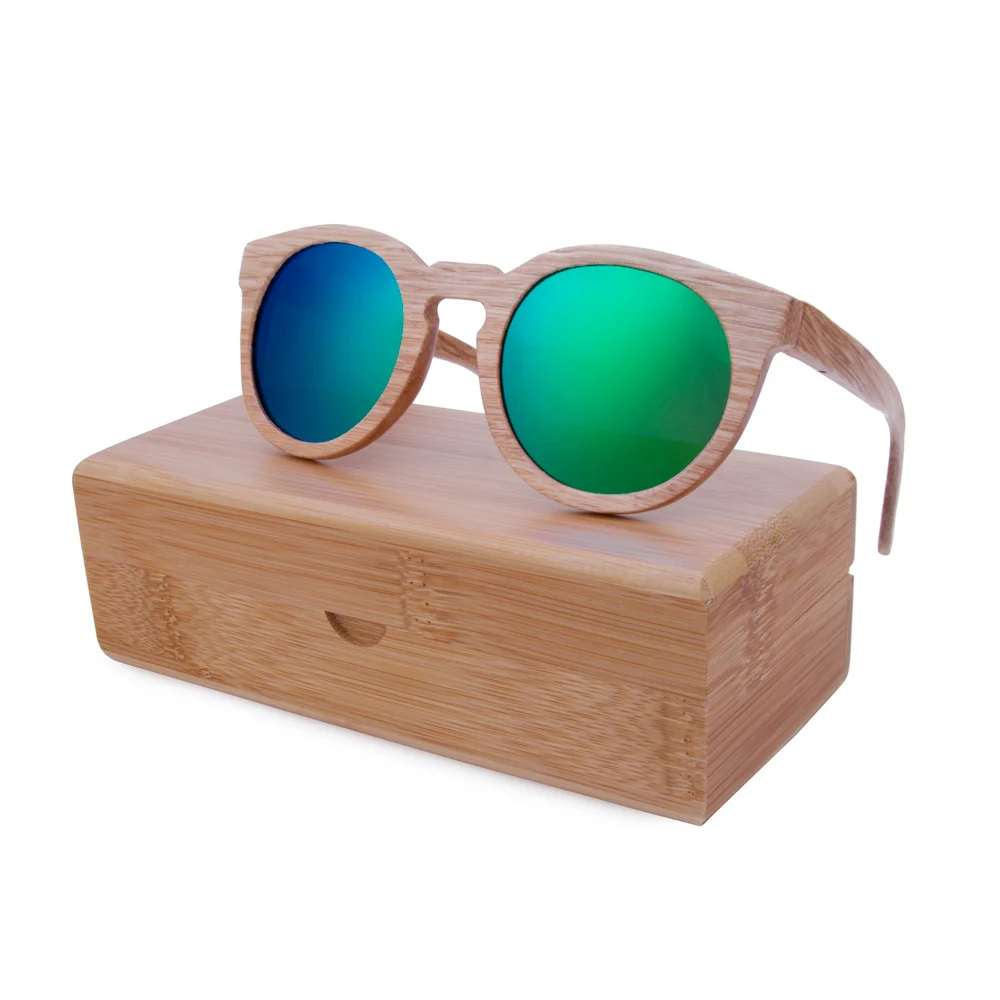 BerWer солнцезащитные очки деревянные бамбуковые солнцезащитные очки женские модные Зеркальные Солнцезащитные очки женские брендовые дизайнерские очки - Цвет линз: green lens with case