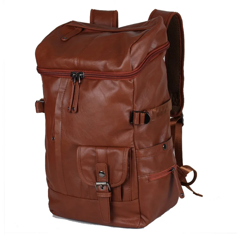 Рюкзак для мужчин, уличная сумка из искусственной кожи, Мужская Уличная школьная Подростковая многофункциональная походная дорожная сумка, рюкзак для мужчин - Цвет: Brown