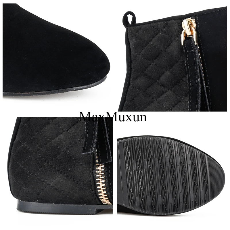 Women's Black Flat Heel Ankle Booties by MaxMuxun Classic Style for