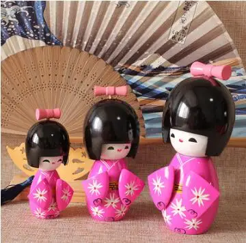 3 шт. новые милые японские розовые и красные деревянные куклы Kokeshi ручной работы для девочек 12 см 10 см 8 см