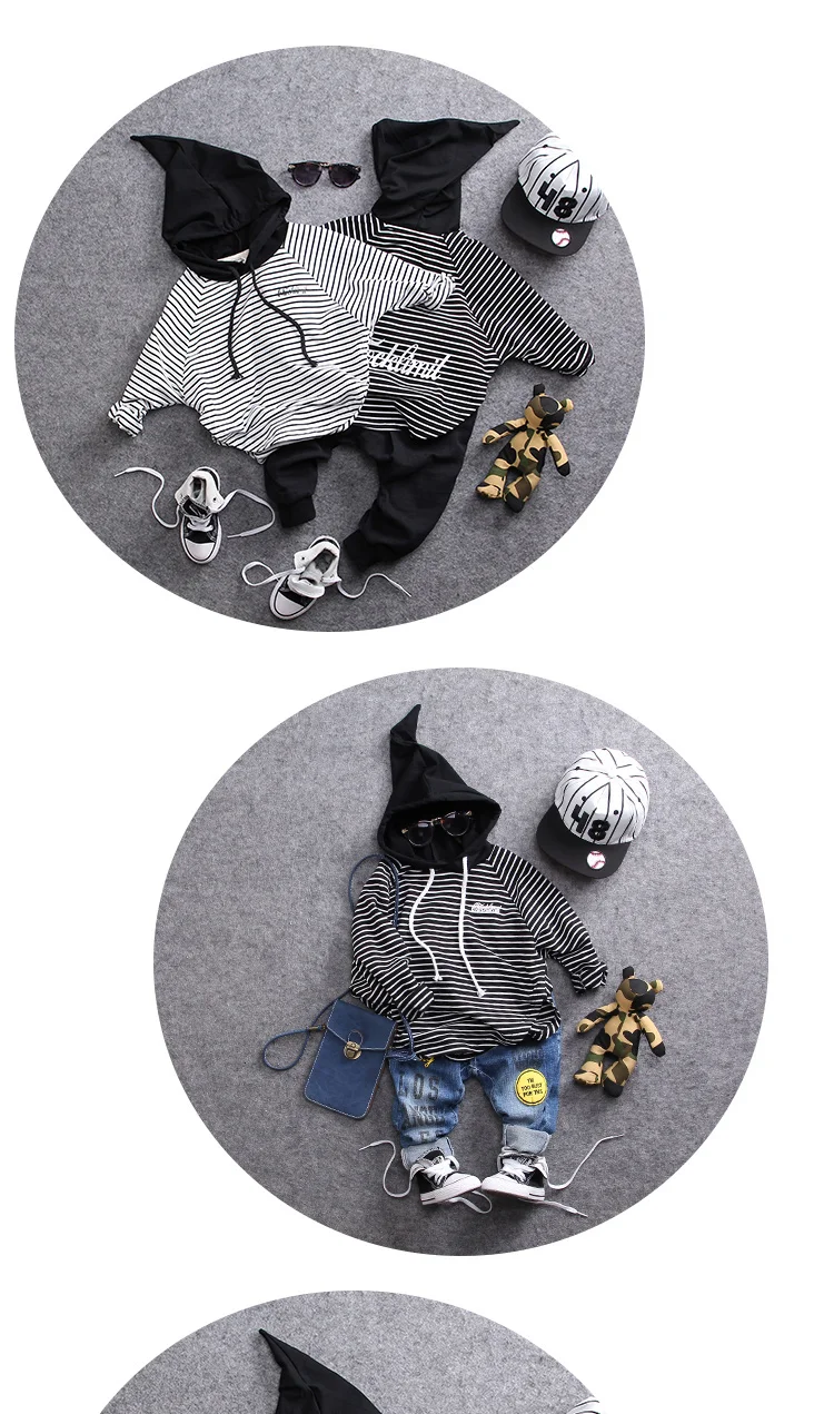 2-8Y new autumn boys striped t shirt with hood 1pc spring boys fashion style t shirt children clothing boys sweater