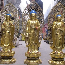 Xd 002944 Тибет Фейн Бронзовый Gild Трех святителей Запад Шакьямуни Кван-Инь Статуя Будды Набор