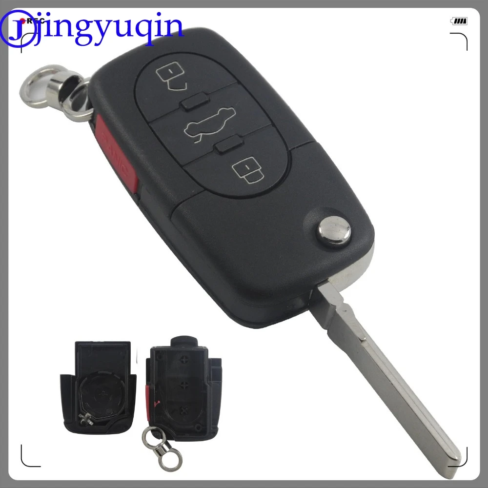 

jingyuqin Remote 4 Buttons 3+1 Panic Car Key Fob Cover Shell Case For Audi A4 A6 A8 S4 S6 S8 CABRIOLET ALLROAD TT FLIP