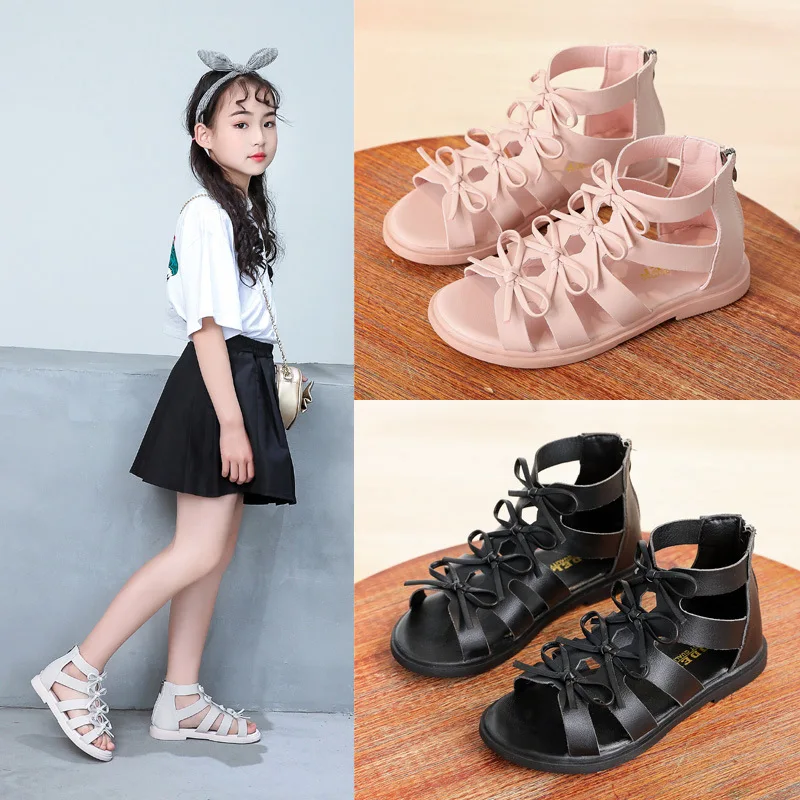 

Pink black White Princess Girls Sandals Casual Kids Sandal Children Girls Shoes For Student Fashion roman shoes 3-15Years