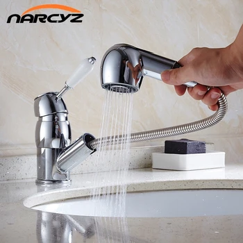 

New Style Kitchen Faucets Luxury Pull Out Kitchen Sink Faucet Water-Saving Polished Chrome Basin Crane Mixer Brass Tap XT543