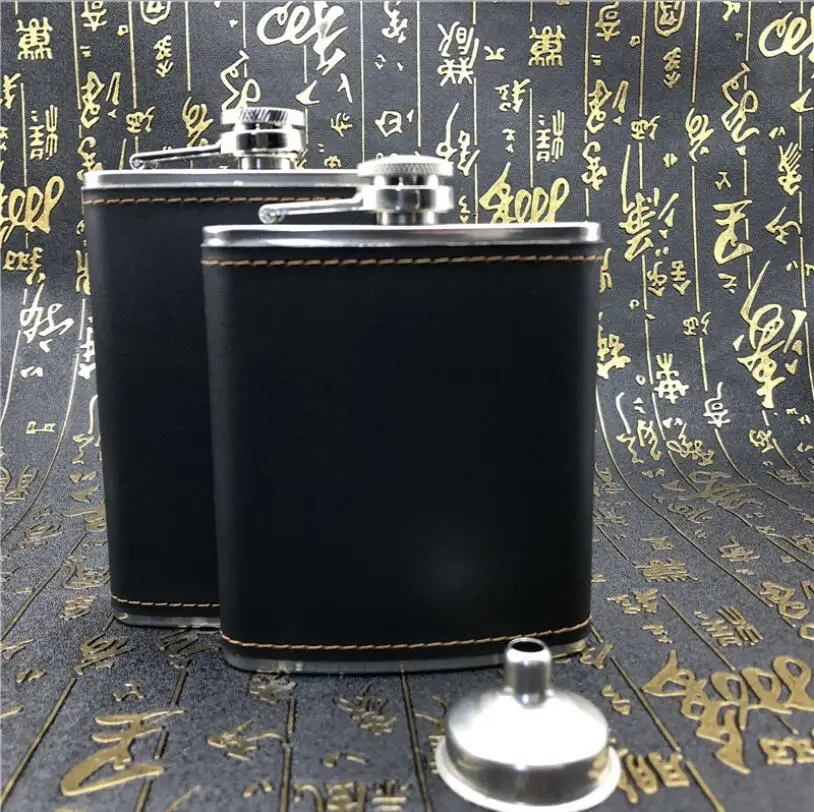 Luxury Genuine Leather 7/8oz Hip Flask Set 304 Stainless Steel Portable