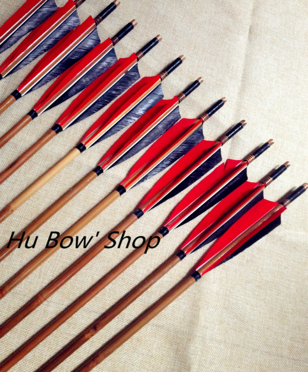 

12PCS/28-34inch bamboo arrows traditional archery arrows turkey feather steel points natural material