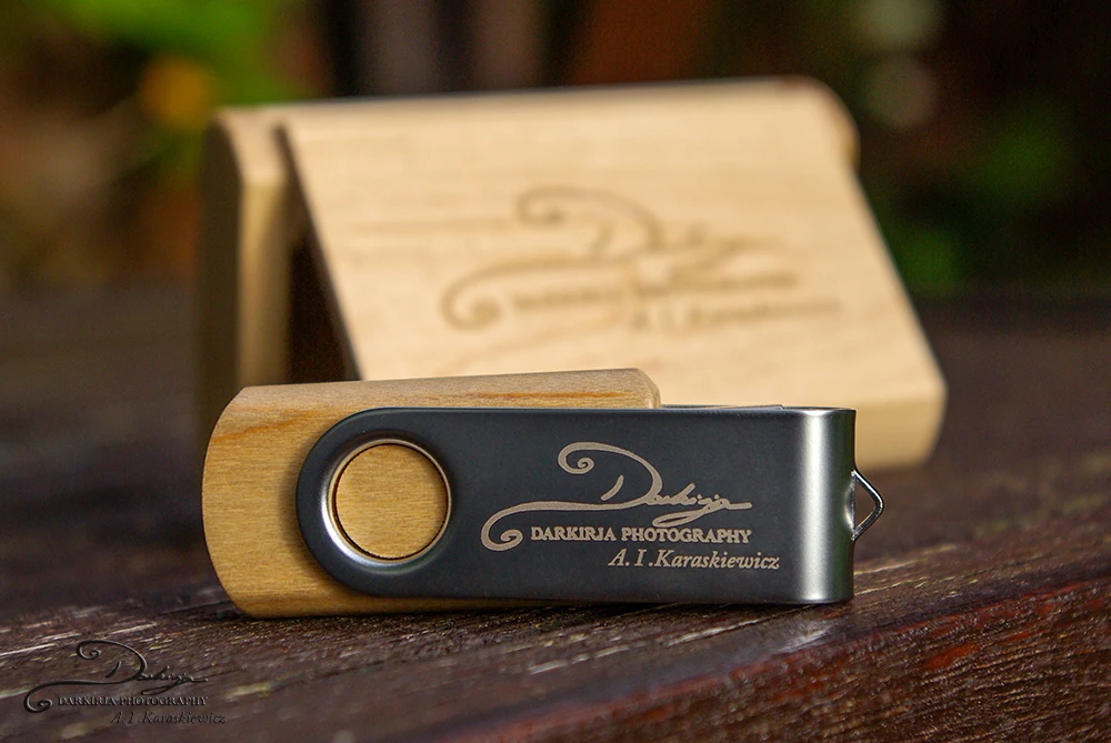 ODM OEM Custom Wedding Photography Encord LOGO Wooden Clip + Box USB 2.0 Version memory flash stick pen drive