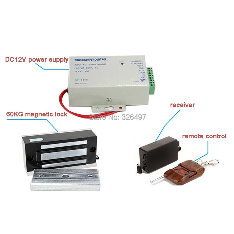 

Door Access Control System Kit mini electric magnetic door lock 60kg +12V Power Supply +remote unlock Support RFID card reader