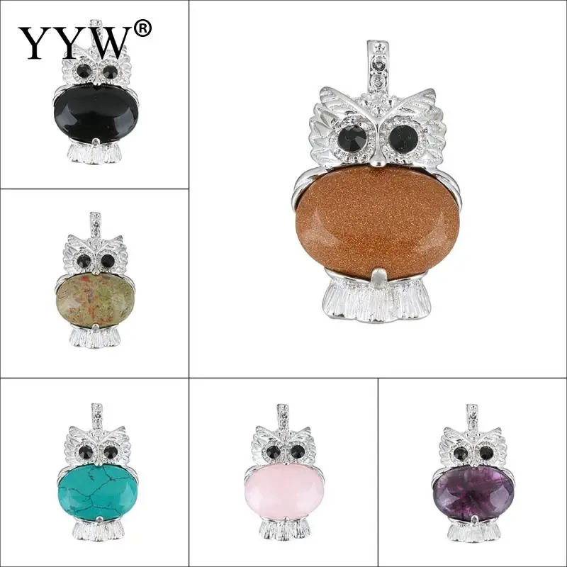 

Gem stone Pendants Jewelry Zinc Alloy with Owl natural Necklace Pendant & different materials for choice