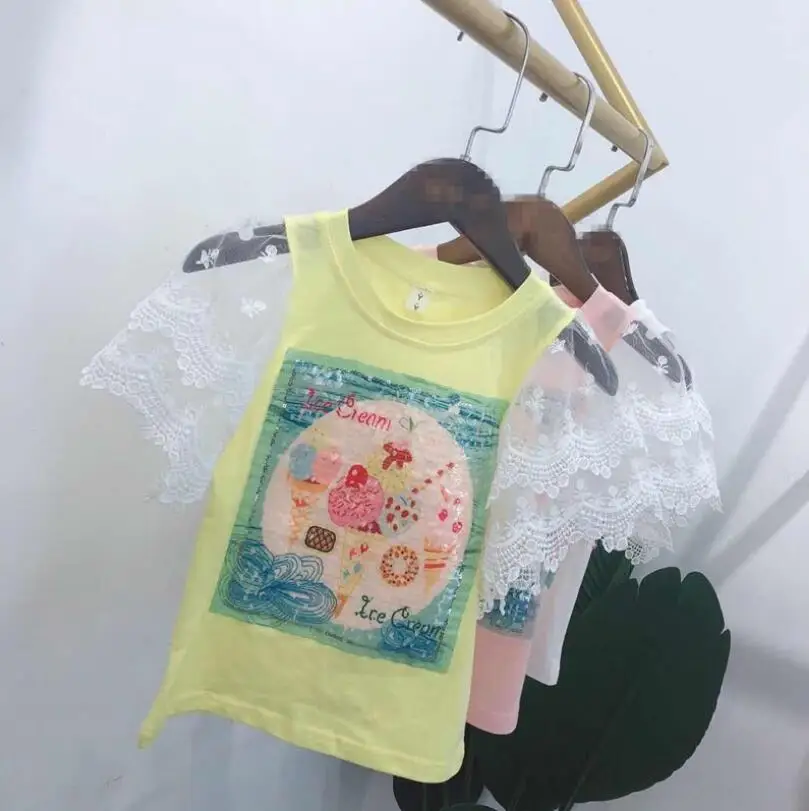 

2019 Summer Baby Girls Lace Ice Cream Top, Princess Kids Cute T-shirt White Yellow Pink 5 pieces/lot, Wholesale